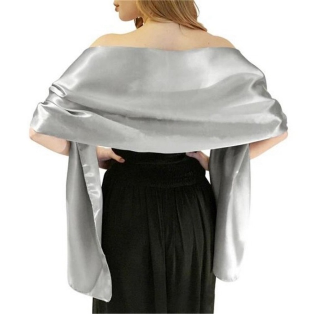 Satin Silver Bridal Shawl Wrap - Picture 2 of 3